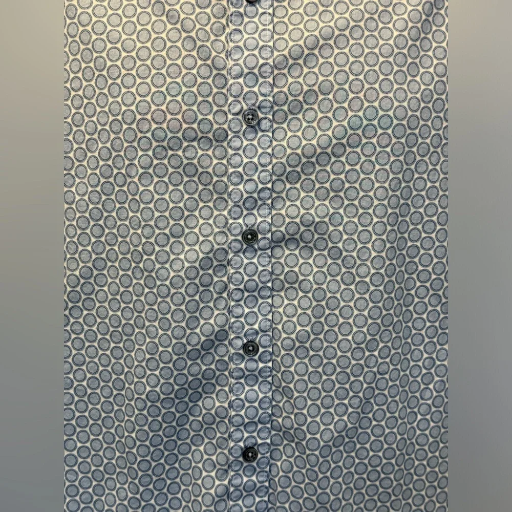 Bugatchi Men Shaped Fit Long Sleeve Button Down Blue Poka Dot Shirt Size Large - Picture 5 of 9